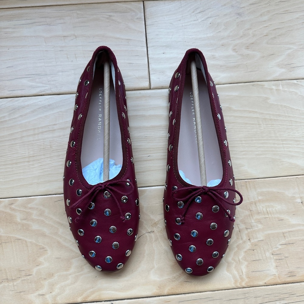 Loeffler Randall Burgundy Landon Studded Flats, sz 7